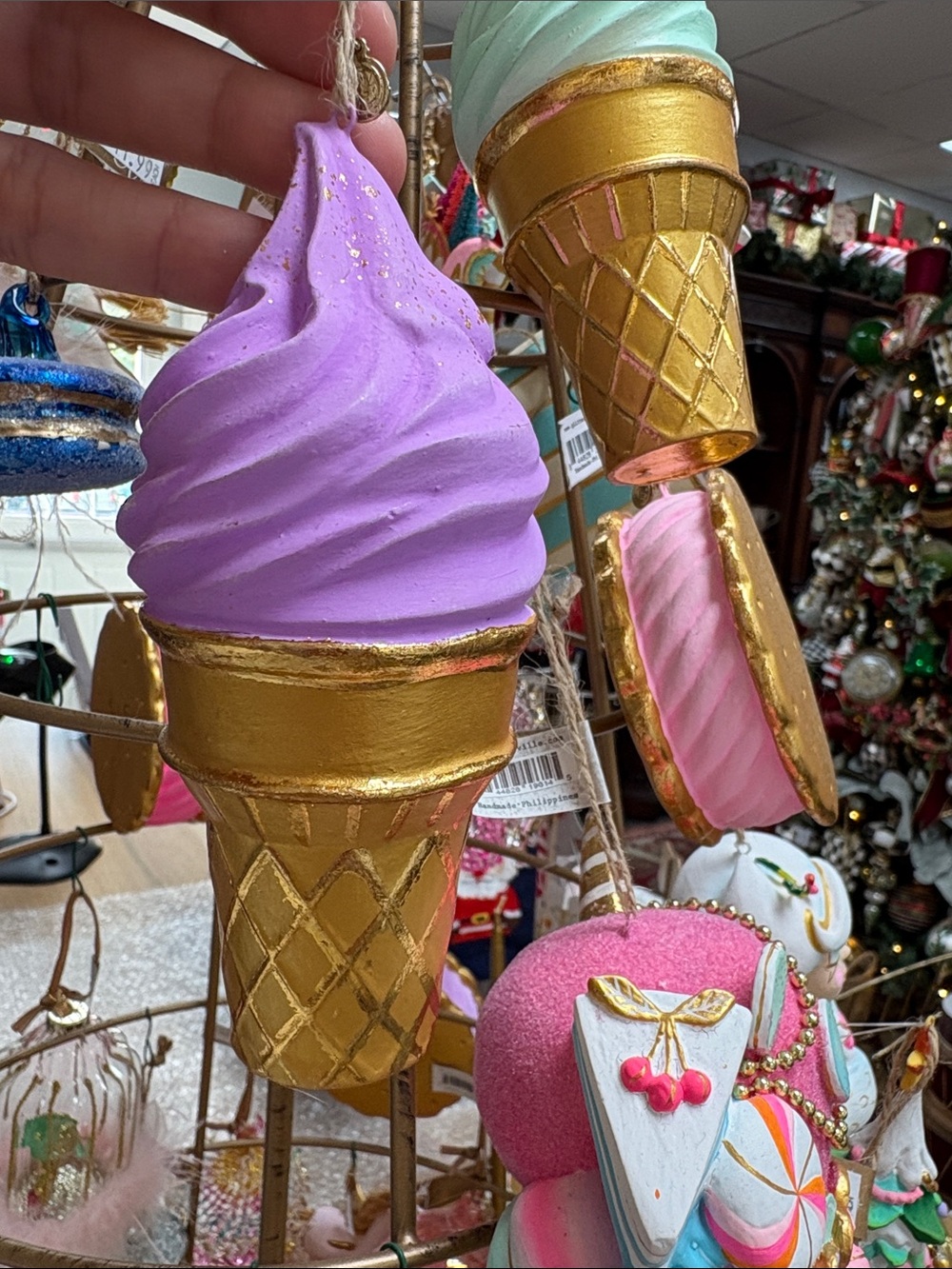 Gold Cone Purple Ice Cream Ornament - by Glitterville